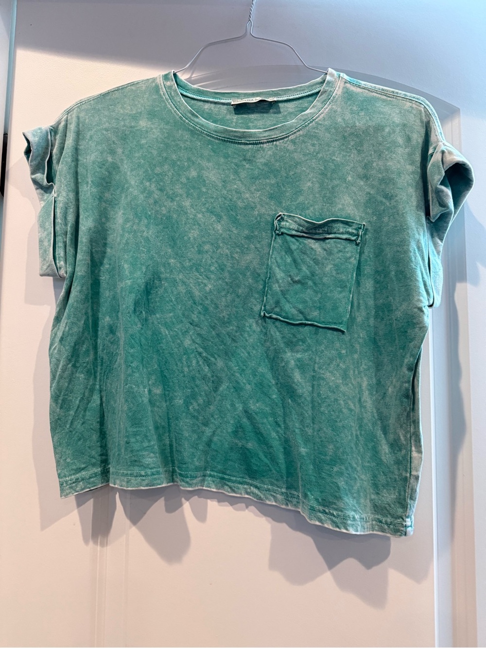 Zenana Outfitters Washed Teal Short Sleeve Pocket Tee